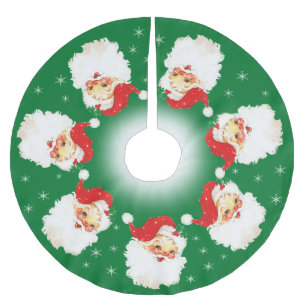 Santa Claus Mandala & Schneeflocken auf Grün Polyester Weihnachtsbaumdecke