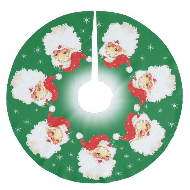 Santa Claus Mandala & Schneeflocken auf Grün Polyester Weihnachtsbaumdecke (Vorderseite)