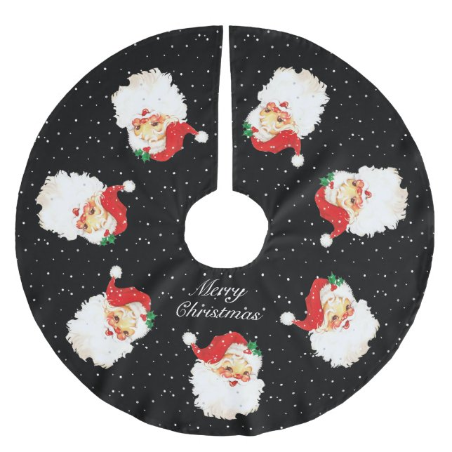 Santa Claus Mandala & Schneeflocken auf schwarz Polyester Weihnachtsbaumdecke (Vorderseite)