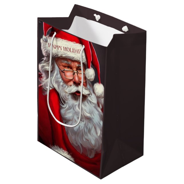 Santa Claus Medium Geschenktasche Mittlere Geschenktüte (Vorderseite Schrägansicht)