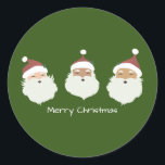 Santa Claus Merry Christmas Runder Aufkleber<br><div class="desc">Niedliche Abbildung von drei Weihnachtssichtern. Ideal für die Ferienzeit.</div>