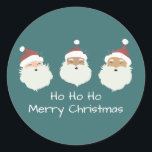 Santa Claus Merry Christmas Runder Aufkleber<br><div class="desc">Niedliche Abbildung von drei Weihnachtssichtern. Ideal für die Ferienzeit.</div>