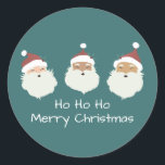 Santa Claus Merry Christmas Runder Aufkleber<br><div class="desc">Niedliche Abbildung von drei Weihnachtssichtern. Ideal für die Ferienzeit.</div>