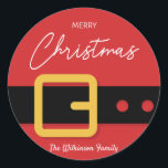 Santa Claus Merry Christmas Sticker - individuell<br><div class="desc">Das Holiday Aufkleber Design zeichnet sich durch ein einzigartiges Design des Weihnachtsmanns aus,  mit goldfarbenem und schwarzem Ledergürtel. Benutzerdefinierte Texte für Ihren Namen können nach Bedarf personalisiert werden.</div>