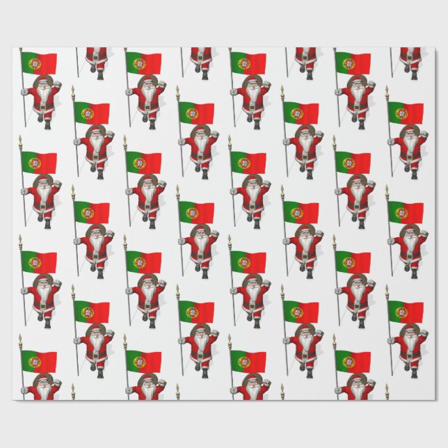 Santa Claus mit Bandeira de Portugal Geschenkpapier (Flach)