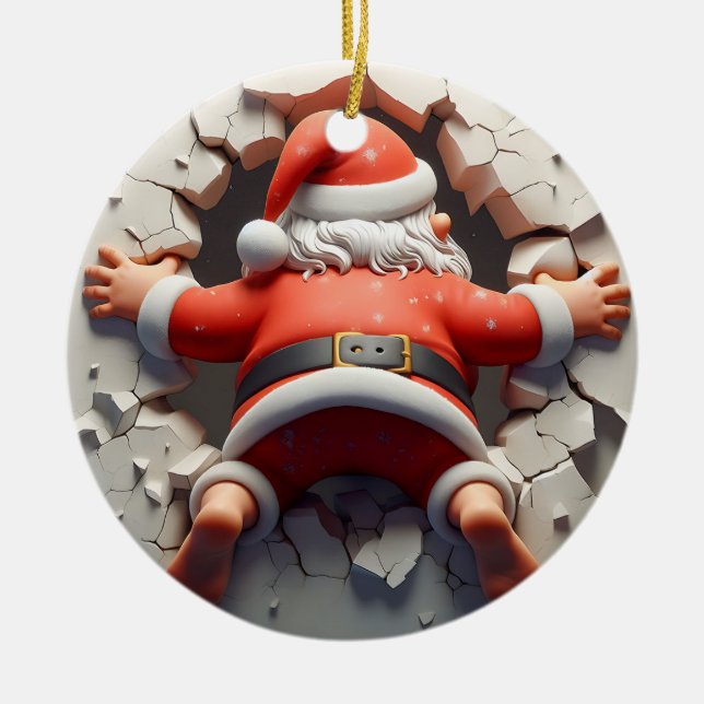 Santa Claus mit Blick auf Santa Cam Keramik Ornament (Vorne)