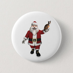 Santa Claus mit Calico Cat Button