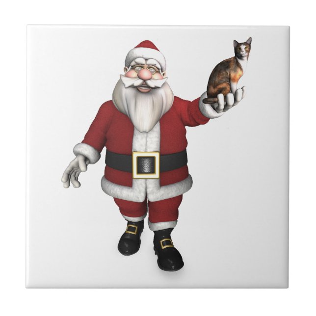 Santa Claus mit Calico Cat Fliese (Vorderseite)