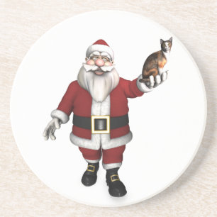 Santa Claus mit Calico Cat Getränkeuntersetzer