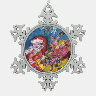 SANTA CLAUS MIT CHRISTMAS GIFT SACK AND TOYS SCHNEEFLOCKEN Zinn-Ornament