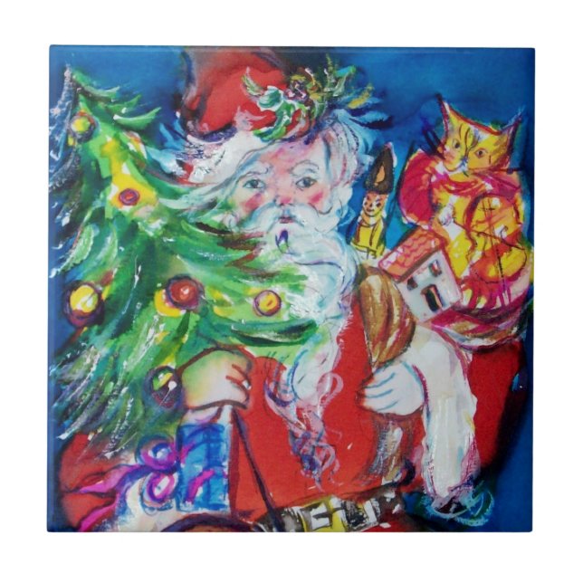 SANTA CLAUS MIT CHRISTMAS TREE UND GIFTS FLIESE (Vorderseite)