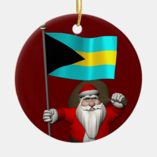 Santa Claus mit der Flagge der Bahamas Keramik Ornament