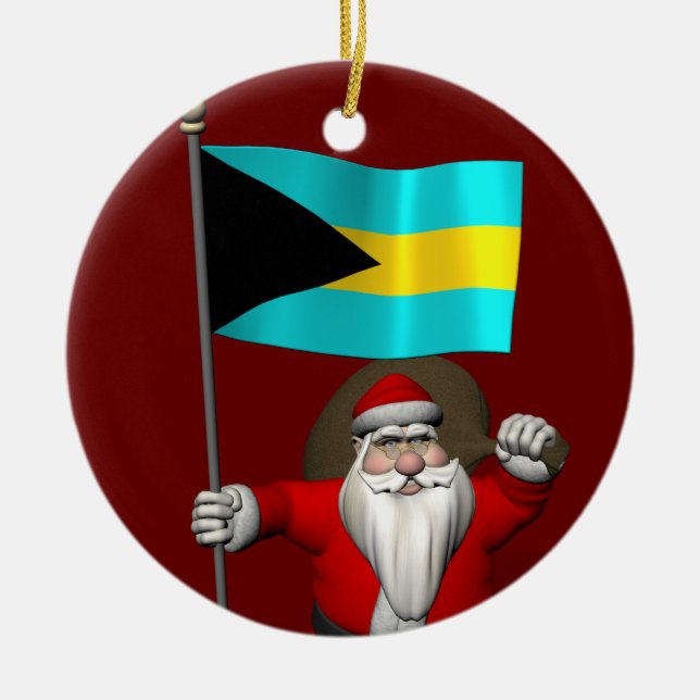 Santa Claus mit der Flagge der Bahamas Keramik Ornament (Vorne)