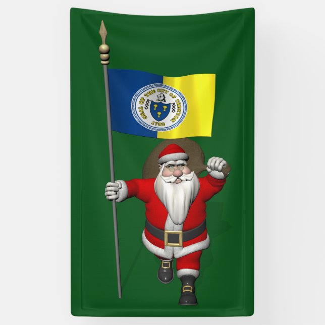 Santa Claus mit der Flagge des Trenton New Jersey Banner (Vertikal)
