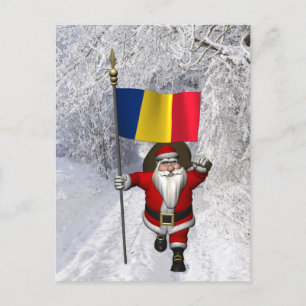 Santa Claus mit der Flagge Rumäniens Postkarte