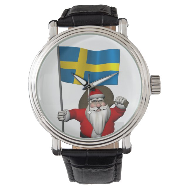 Santa Claus mit der Flagge Schwedens Armbanduhr (Vorderseite)