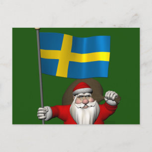 Santa Claus mit der Flagge Schwedens Feiertagspostkarte