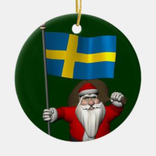 Santa Claus mit der Flagge Schwedens Keramik Ornament