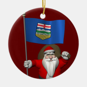 Santa Claus mit der Flagge von Alberta CDN Keramik Ornament