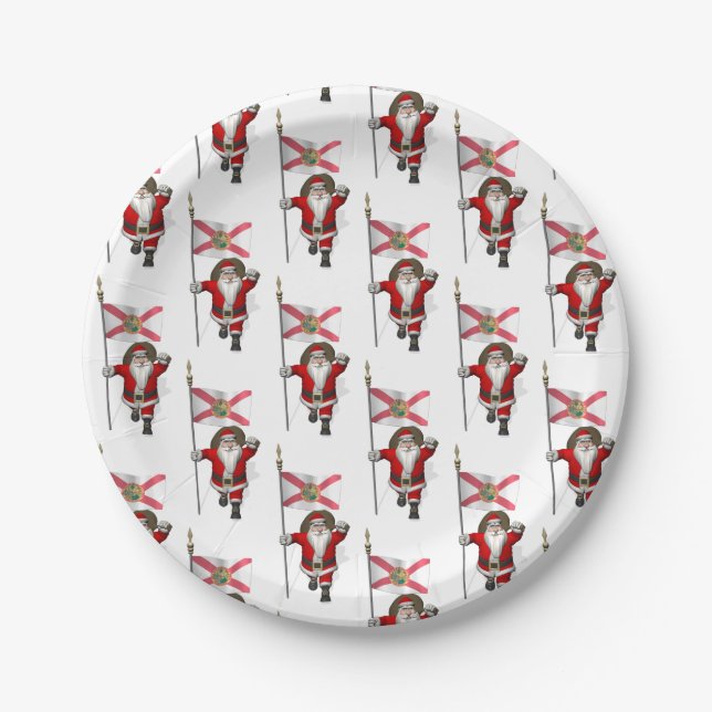 Santa Claus mit der Flagge von Florida Pappteller (Vorderseite)