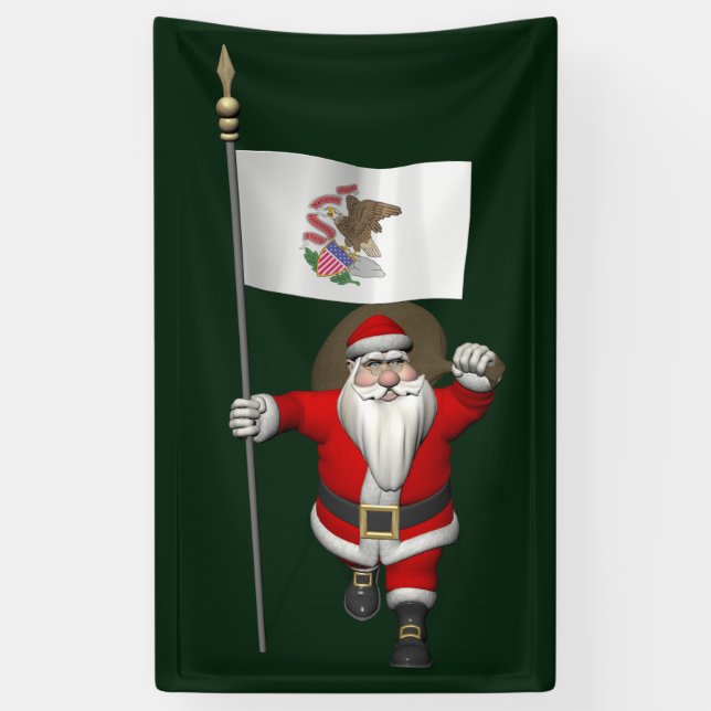 Santa Claus mit der Flagge von Illinois Banner (Vertikal)