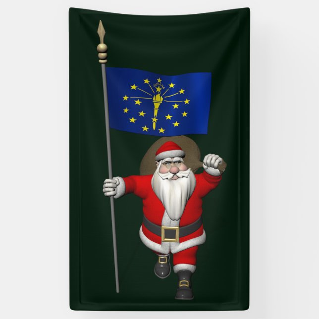 Santa Claus mit der Flagge von Indiana Banner (Vertikal)