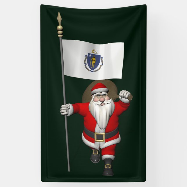 Santa Claus mit der Flagge von Massachusetts Banner (Vertikal)