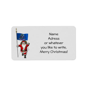 Santa Claus mit der Flagge von Nord-Dakota Adressaufkleber