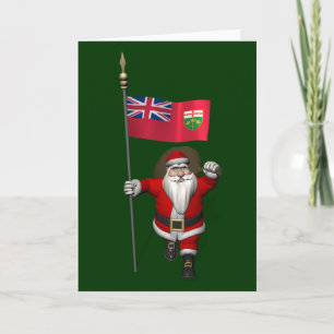 Santa Claus mit der Flagge von Ontario CDN Feiertagskarte