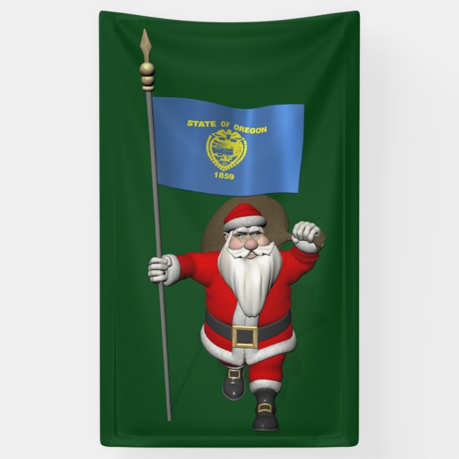 Santa Claus mit der Flagge von Oregon Banner (Vertikal)