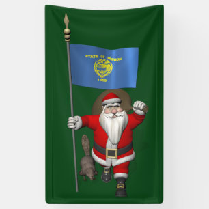 Santa Claus mit der Flagge von Oregon und Biber Banner