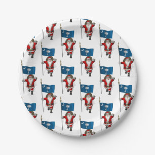Santa Claus mit der Flagge von South Carolina Pappteller