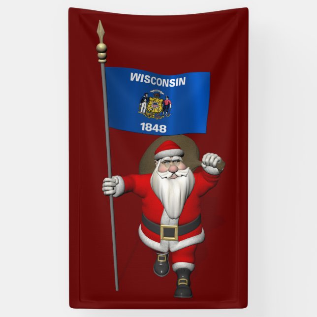 Santa Claus mit der Flagge von Wisconsin Banner (Vertikal)