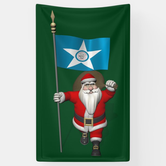 Santa Claus mit Fahne von Houston Texas Banner (Vertikal)