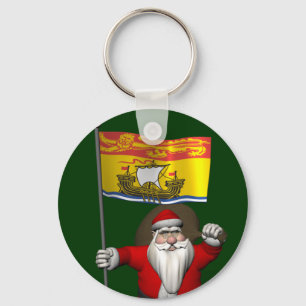 Santa Claus mit Fahne von New Brunswick CDN Schlüsselanhänger