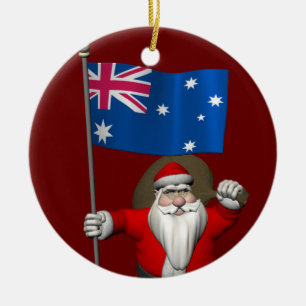Santa Claus mit Flagge Australiens Keramik Ornament