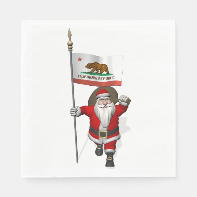 Santa Claus mit Flagge Kaliforniens Serviette (Vorderseite)