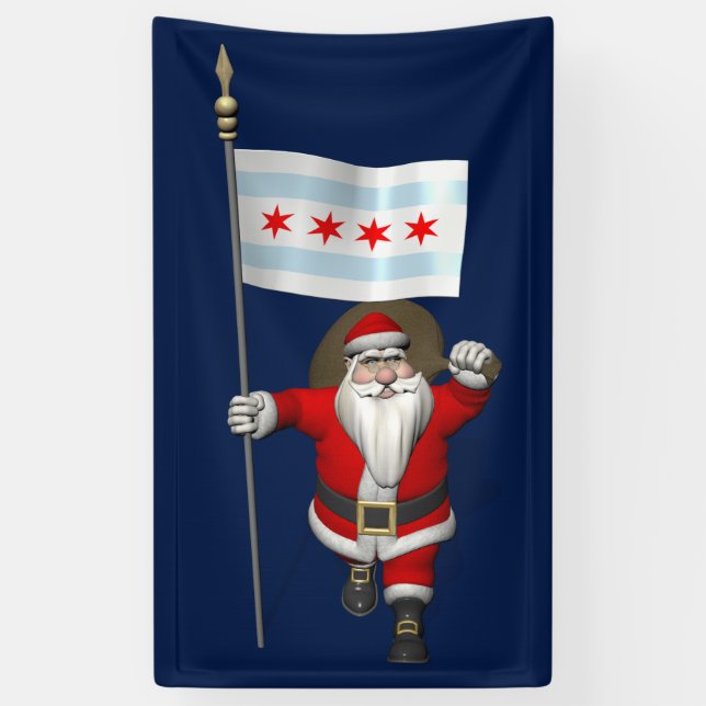 Santa Claus mit Flagge von Chicago Banner (Vertikal)