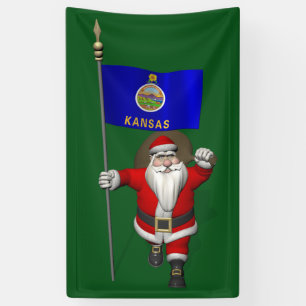Santa Claus mit Flagge von Kansas Banner