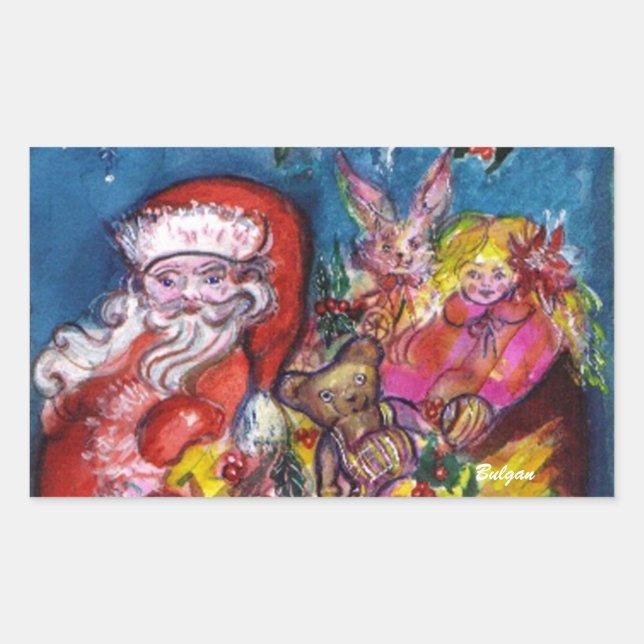 SANTA CLAUS MIT GIFTS RECHTECKIGER AUFKLEBER (Vorderseite)