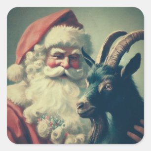 Santa Claus mit Goat Retro Black Phillip Quadratischer Aufkleber