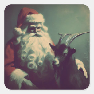 Santa Claus mit Goat Retro Black Phillip Quadratischer Aufkleber