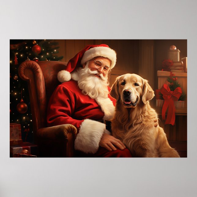 Santa Claus mit Golden Retriever Poster (Vorne)