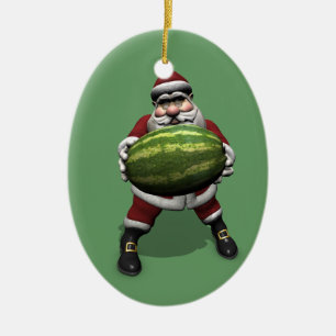 Santa Claus mit großer Wassermelone Keramikornament