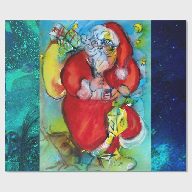 SANTA CLAUS MIT LANTERIN IN CHRISTMAS NACHT GESCHENKPAPIER (Flach)