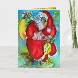 SANTA CLAUS MIT LANTERIN IN DER CHRISTMAS-NACHT FEIERTAGSKARTE