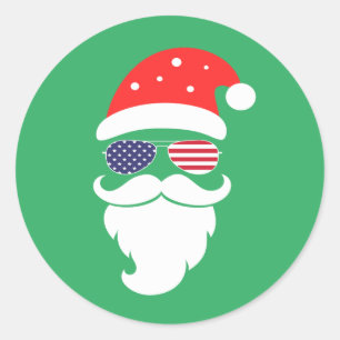 Santa Claus mit Patriotic USA Sonnenbrille Runder Aufkleber