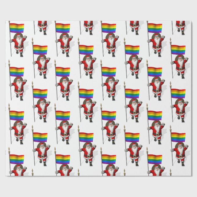 Santa Claus mit Regenbogenflagge Geschenkpapier (Flach)