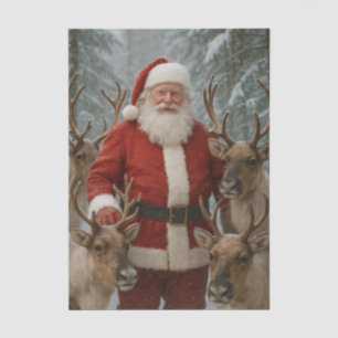 Santa Claus mit Rentieren in schneebedeckten Weihn Seidenpapier