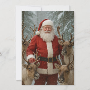 Santa-Claus mit Rentieren und Schneewald Feiertagskarte